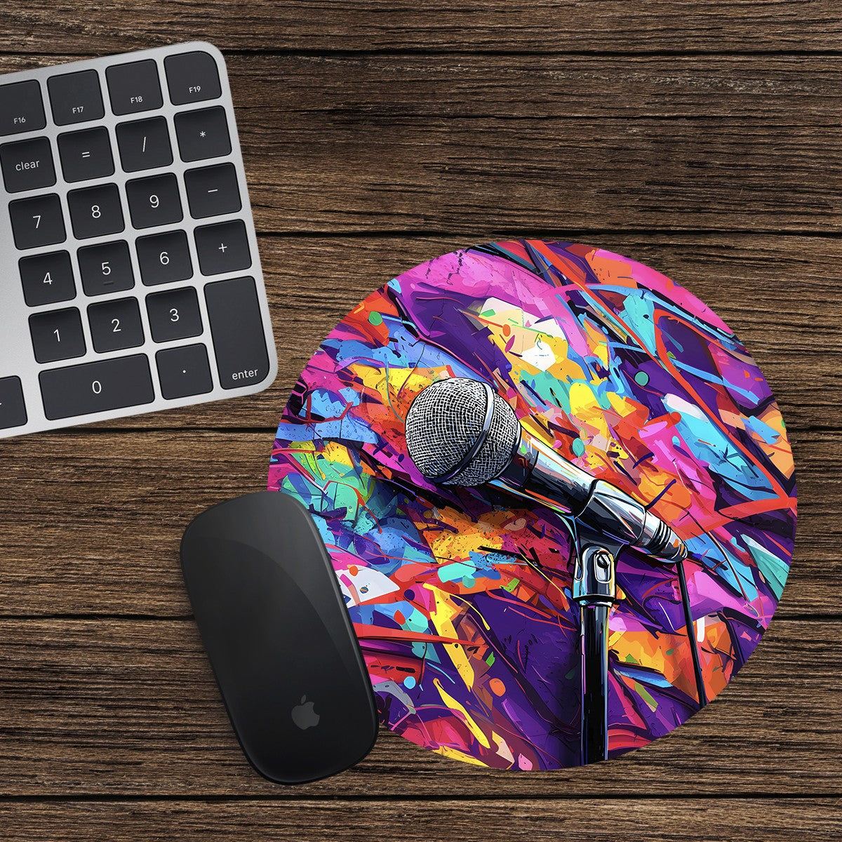 Microphone Round Mouse Mat Pad Computer PC Laptop Gaming DJ Headphones