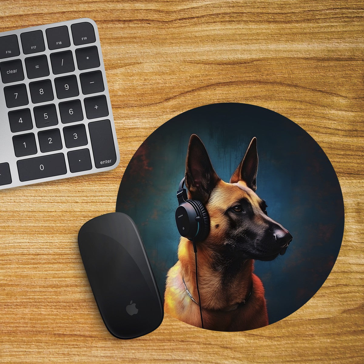 Belgian Malinois Round Mouse Mat Pad Computer PC Laptop Gaming DJ Headphones