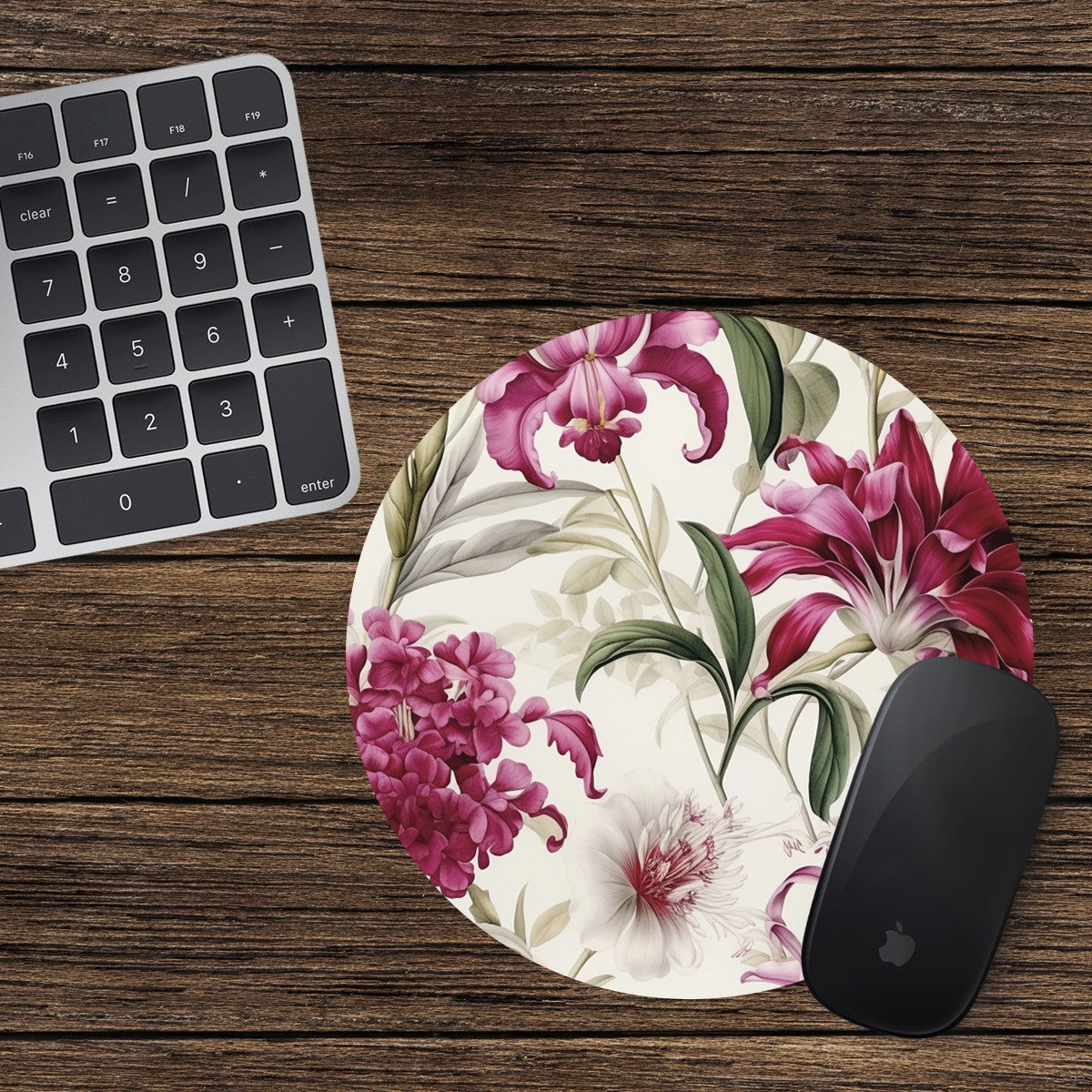 Flowers Round Mouse Mat / Pad Laptop Desktop Computer Pink White Green Flowers 4