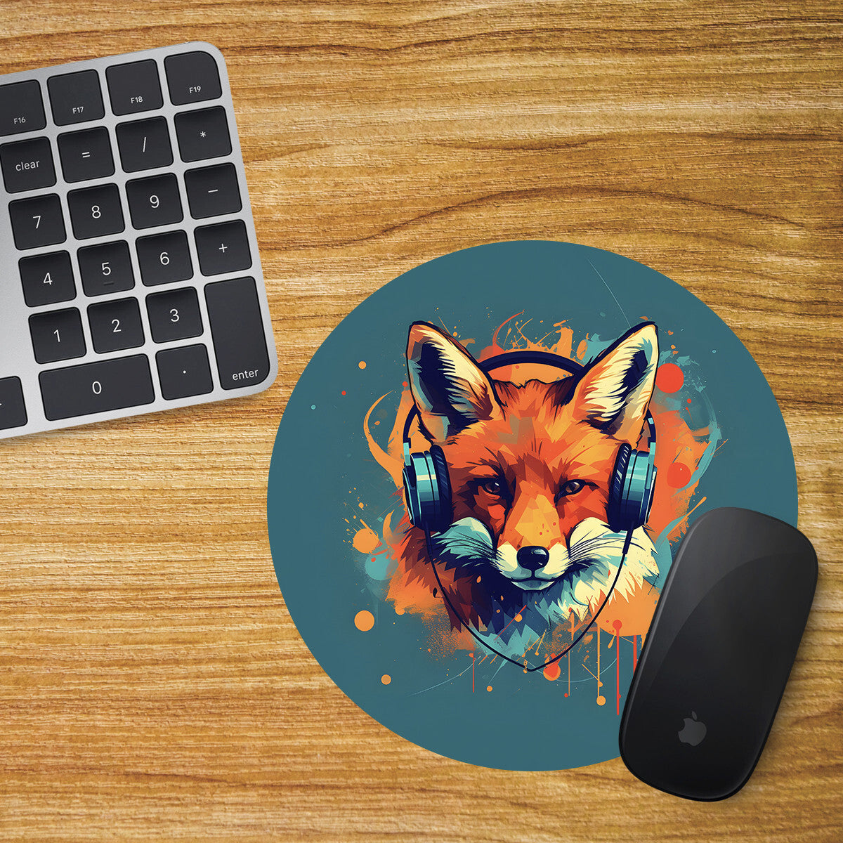 Fox Round Mouse Mat Pad Funny Computer PC Laptop Gaming DJ Headphones