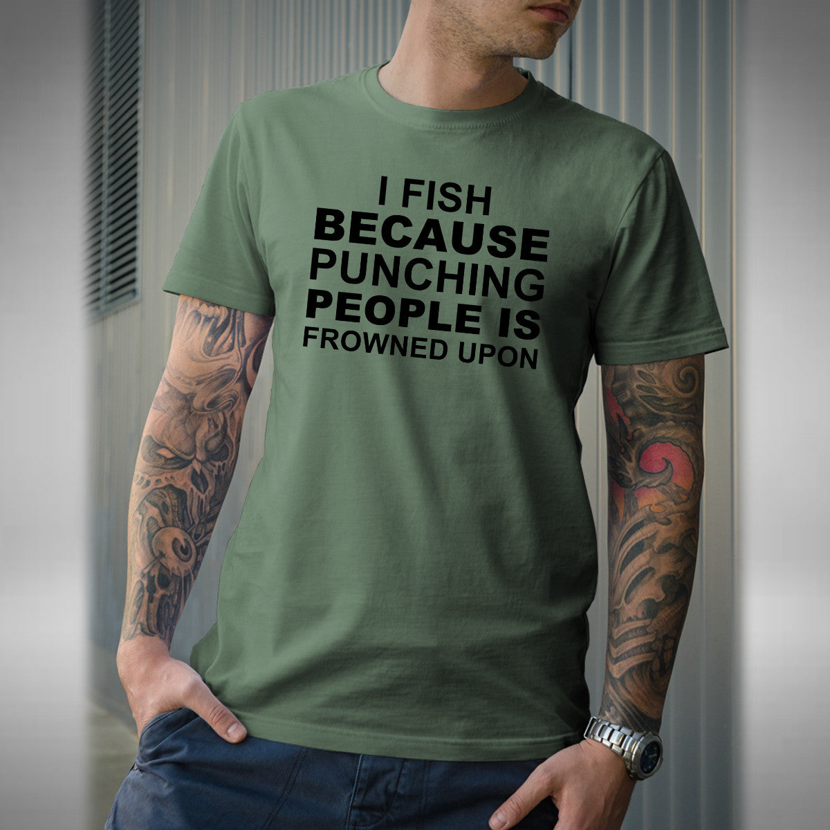 I Fish T-Shirt Punching People Is Frowned Upon Funny Fishing Small to 5XL