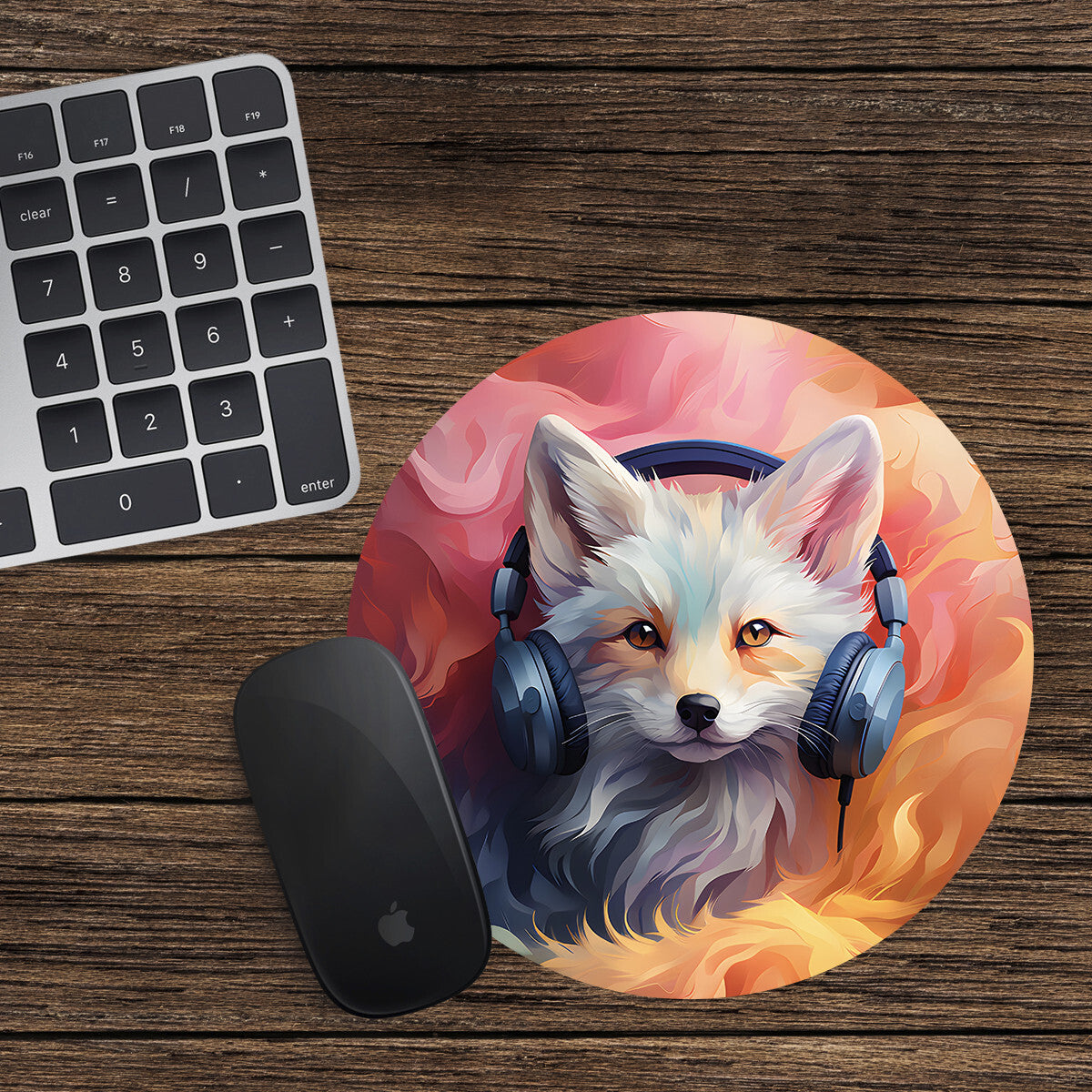 Arctic Fox Round Mouse Mat Pad Funny Computer PC Laptop Gaming DJ Headphones