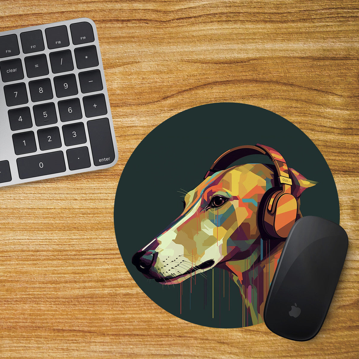 Greyhound Round Mouse Mat Pad Funny Computer PC Laptop Gaming DJ Headphones Dog