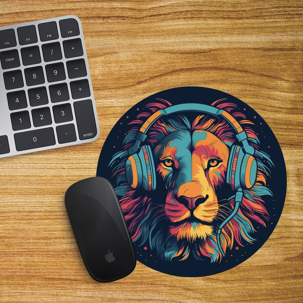 Lion Round Mouse Mat Pad Computer PC Laptop Gaming DJ Headphones Large Cat
