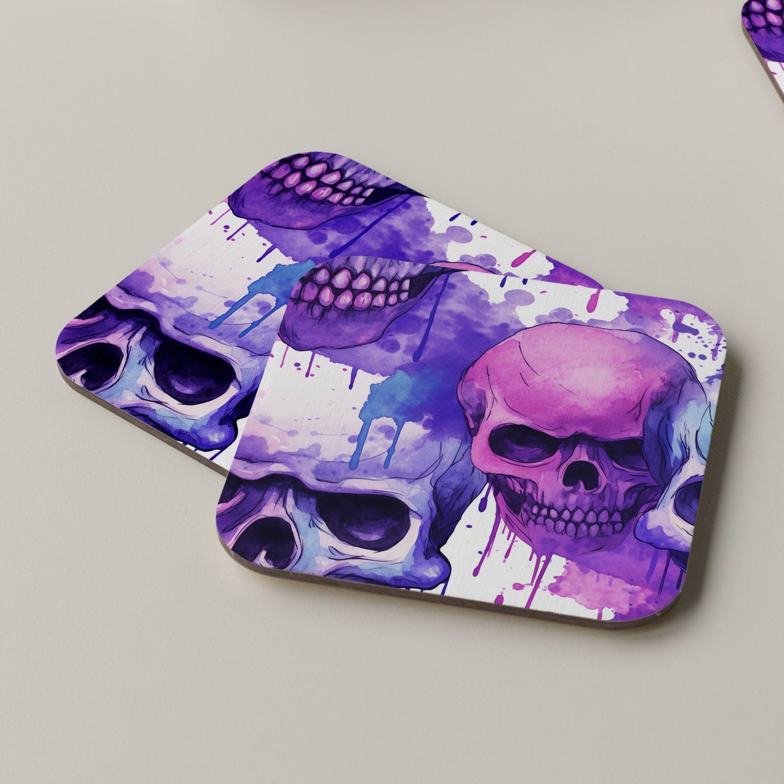 Skull Coaster Drinks Mats Tea Coffee Music DJ Producer Headphones Pink Purple