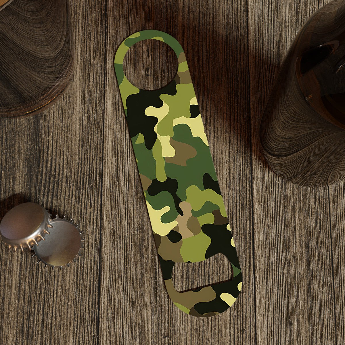 Camouflage Bottle Opener Stainless Steel Bar Blade Double Sided Print Cameo