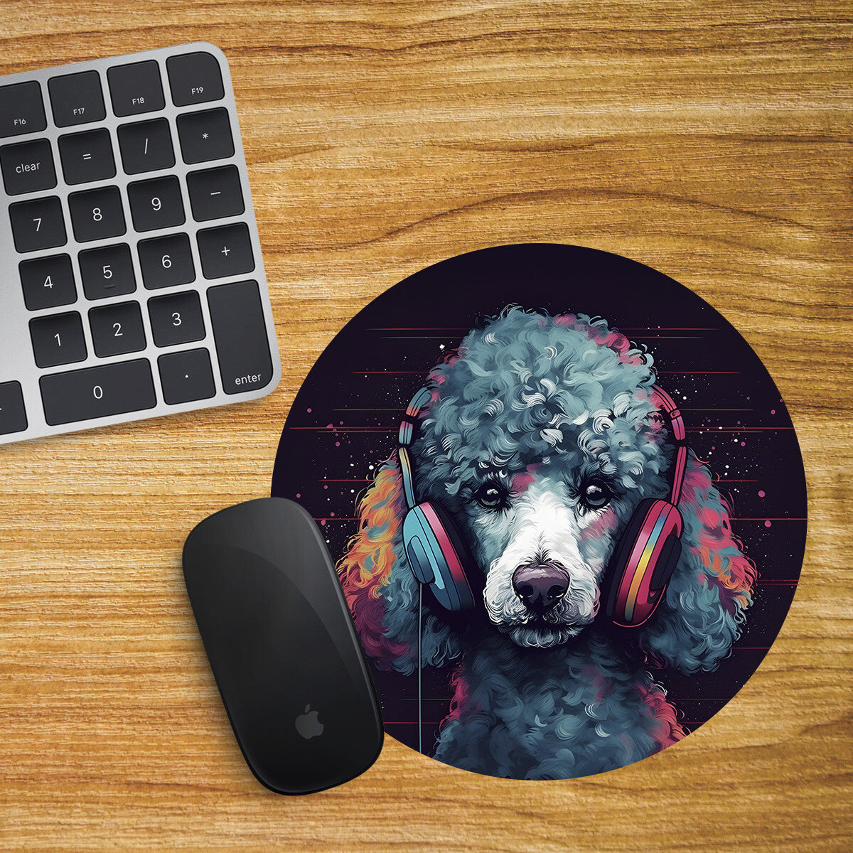 Poodle Round Mouse Mat Pad Funny Computer PC Laptop Gaming DJ Headphones Dog