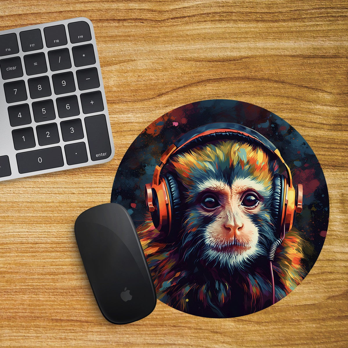 Marmoset Round Mouse Mat Pad Computer PC Laptop Gaming DJ Headphones Monkey