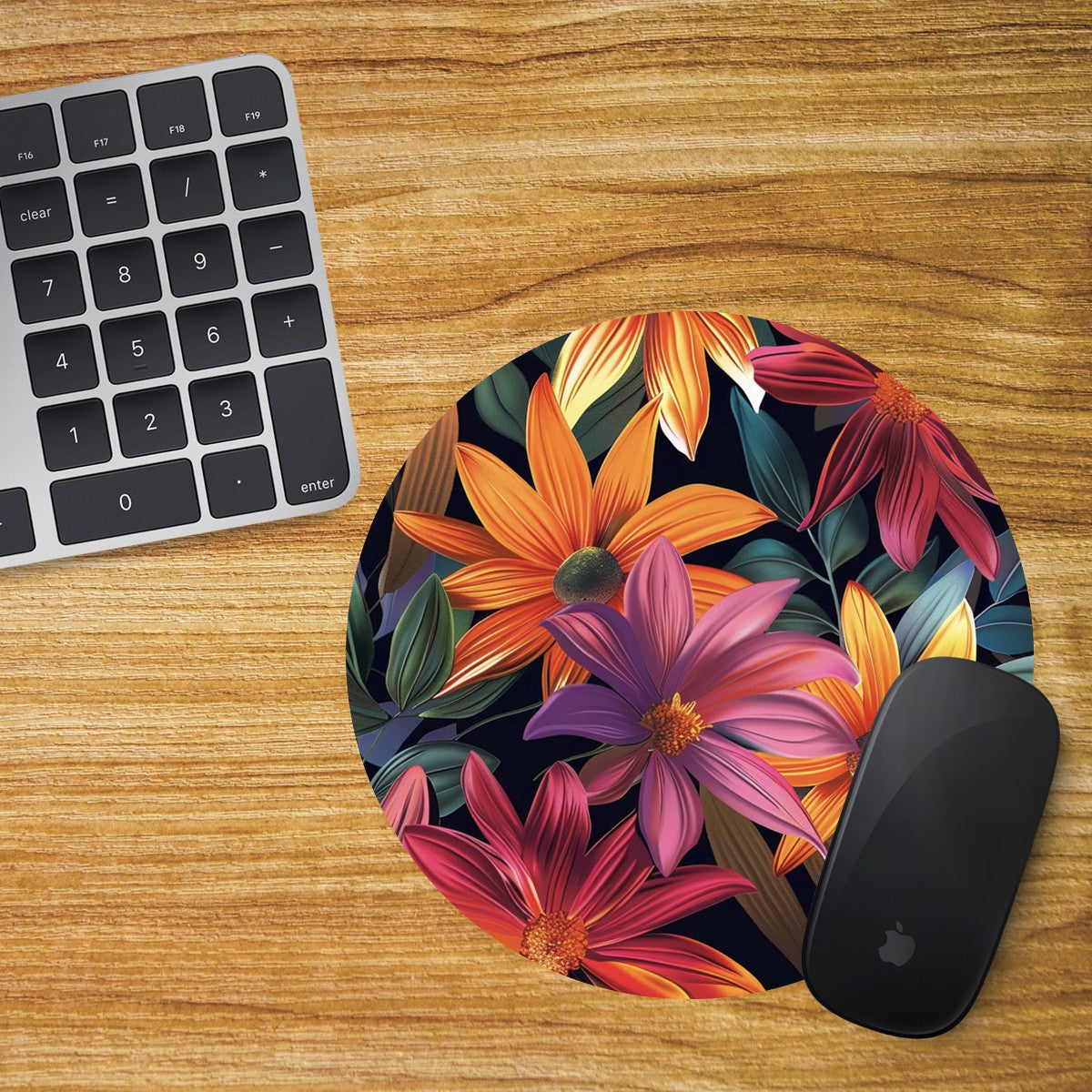 Flowers Round Mouse Mat / Pad Laptop Desktop Computer Purple Orange Red Flower 3