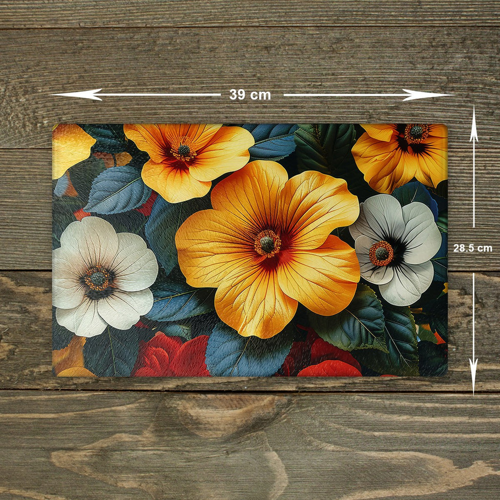 Flowers Glass Chopping Board - Cutting Board Worktop Saver White Red Orange A3