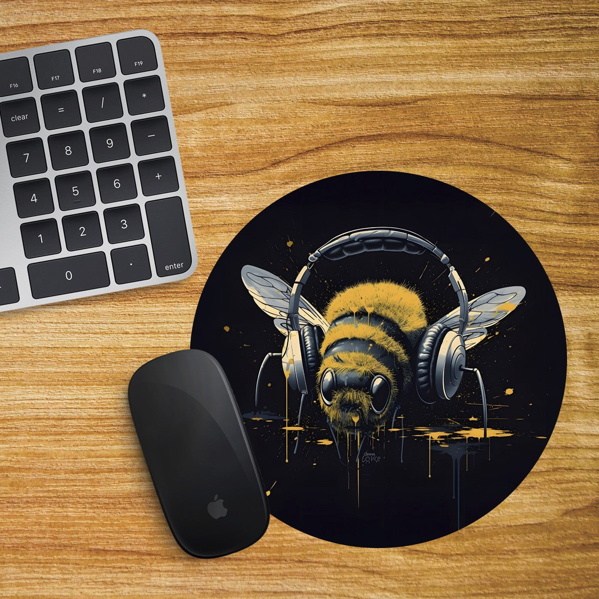 Bumblebee Bee Round Mouse Mat Pad Funny Computer PC Laptop DJ Headphones