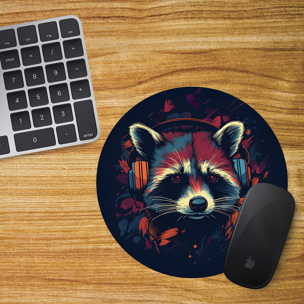 Racoon Round Mouse Mat Pad Funny Computer PC Laptop Gaming DJ Headphones