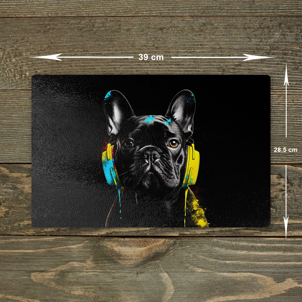 Black Frenchie Chopping Board Glass Cutting Board Kitchen Worktop Saver A3 Size