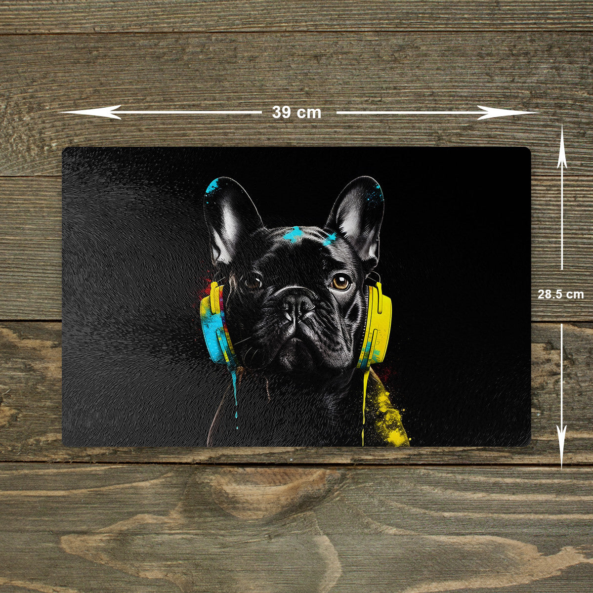 Black Frenchie Chopping Board Glass Cutting Board Kitchen Worktop Saver A3 Size