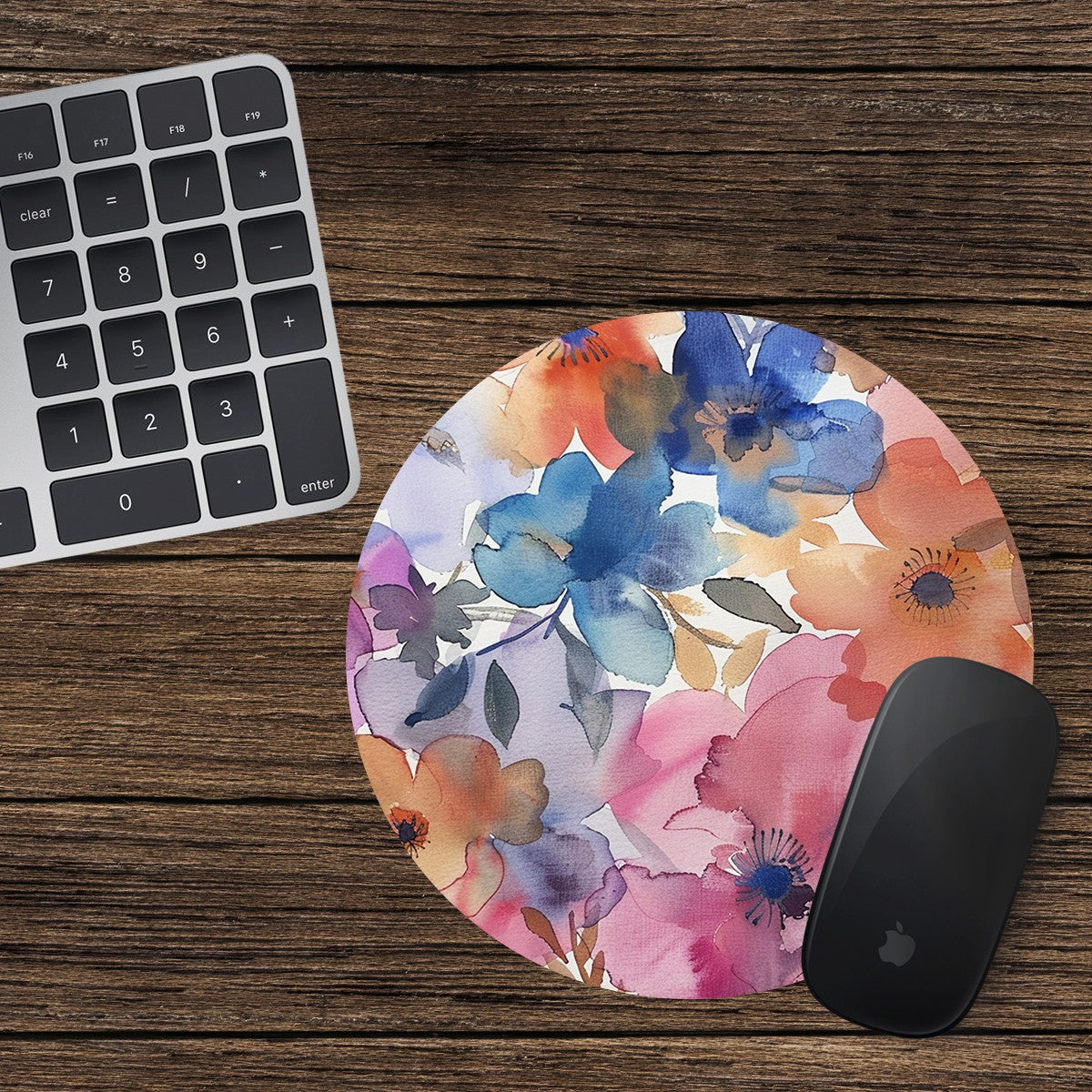 Flowers Round Mouse Mat / Pad Laptop Desktop Computer Blue Pink Orange Flowers 1
