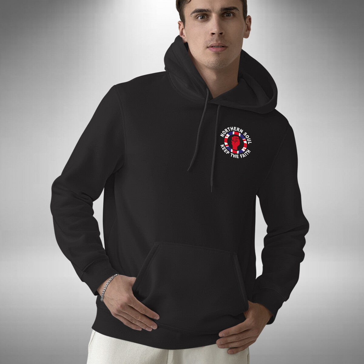 Northern Soul Adult Hoodie - Keep The Faith Union Jack Chest Logo