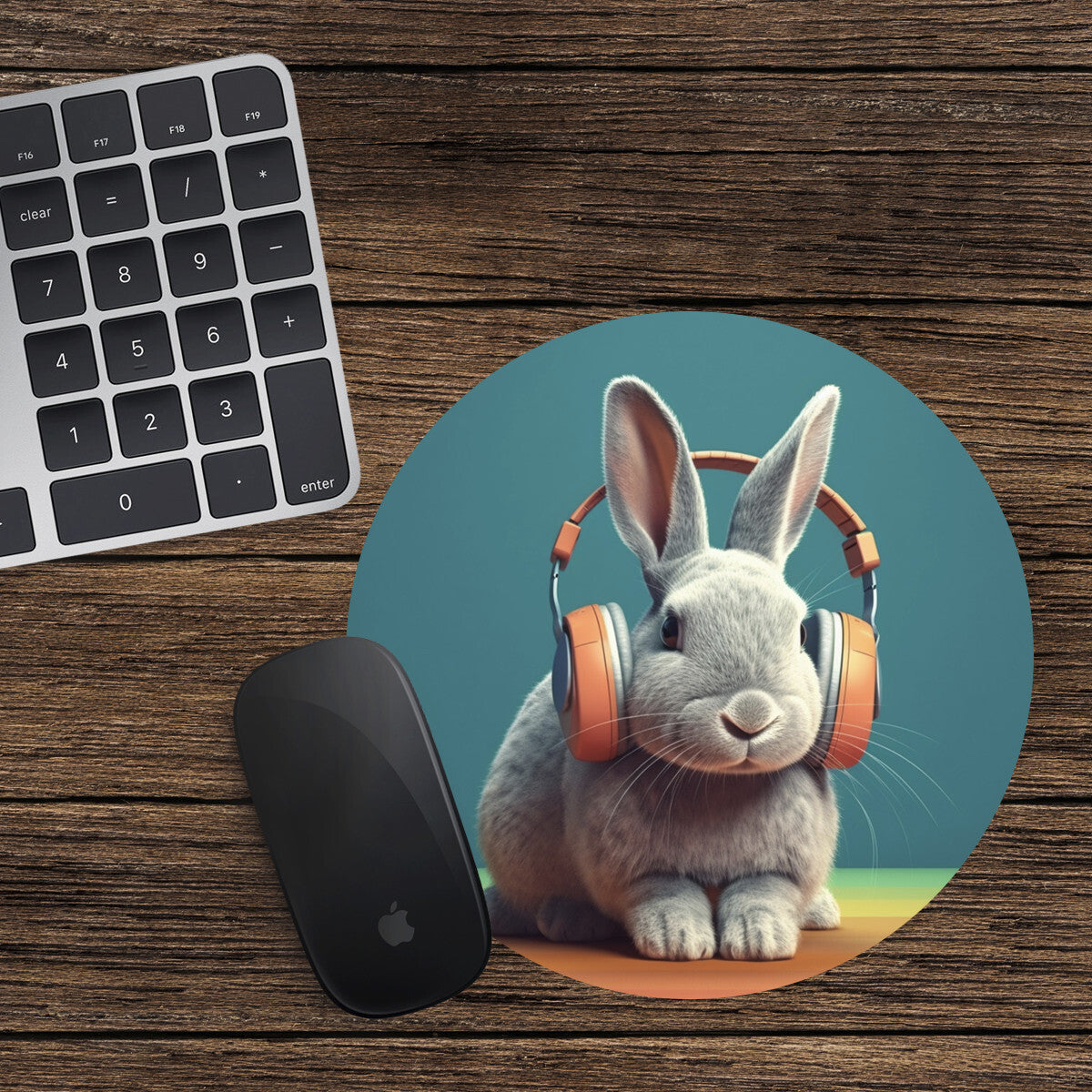 Rabbit Round Mouse Mat Pad Funny Computer PC Laptop Gaming DJ Headphones