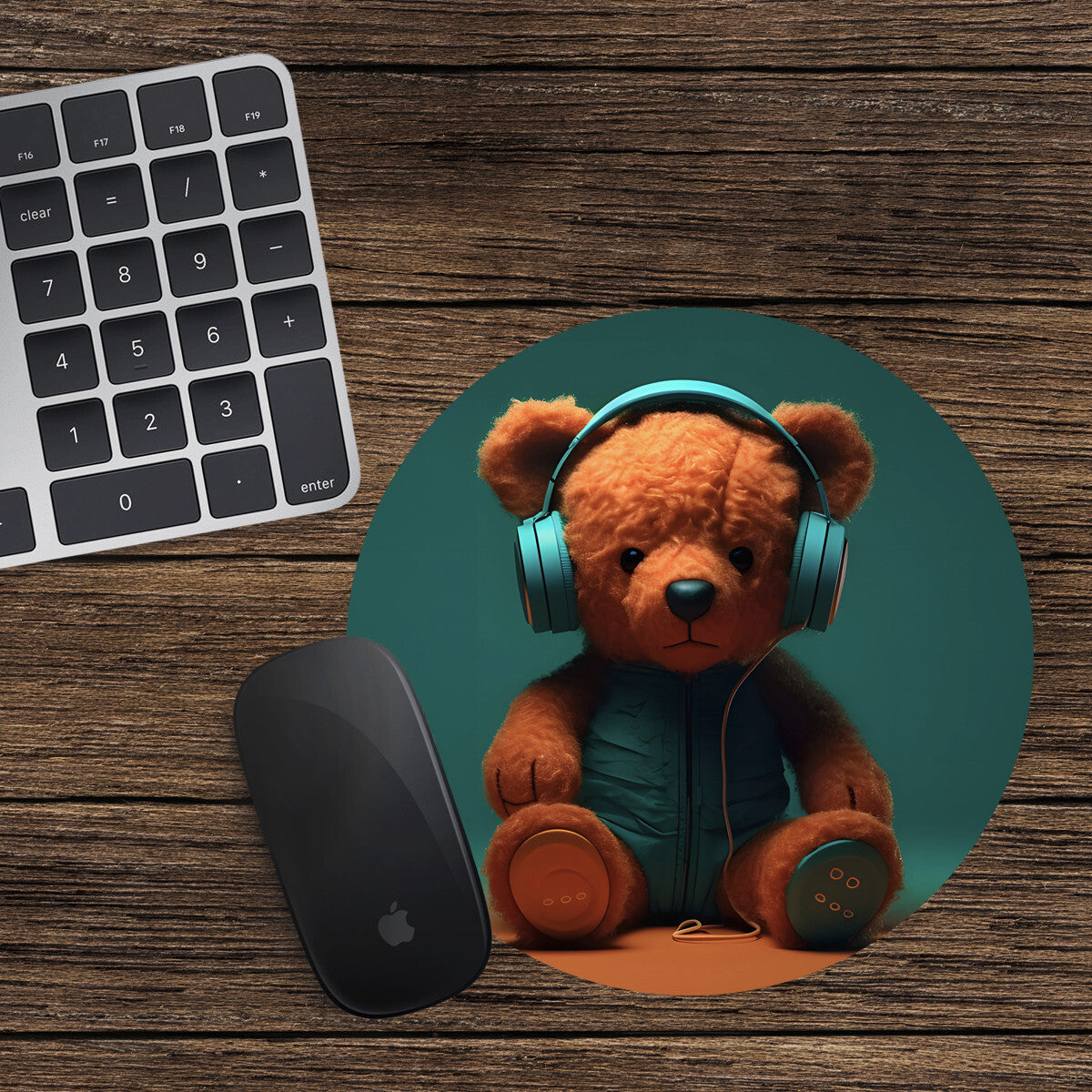 Teddy Bear Round Mouse Mat / Pad Funny Computer PC Laptop Gaming DJ Headphones