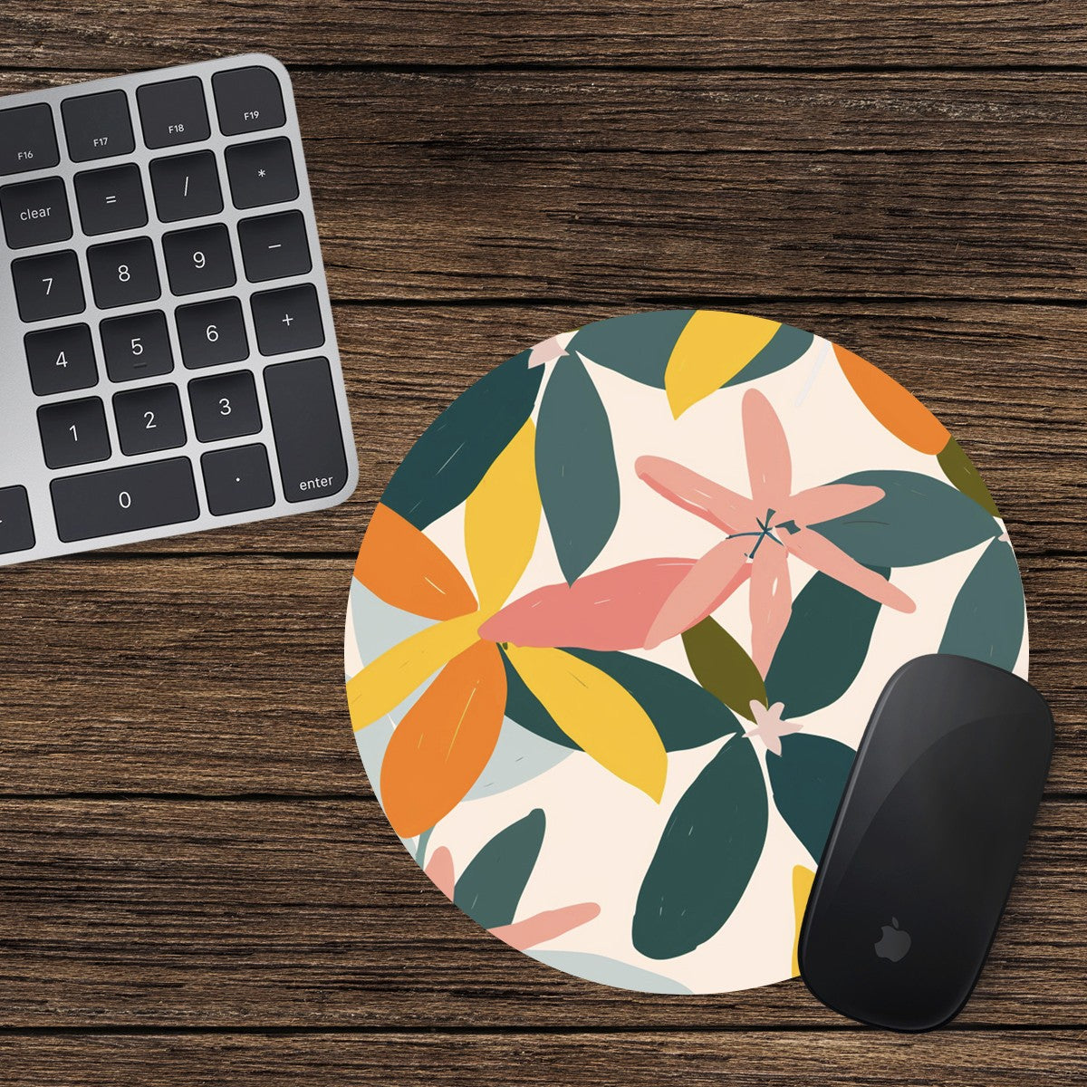 Flowers Round Mouse Mat / Pad Laptop Desktop Computer Pink Orange Flowers 6