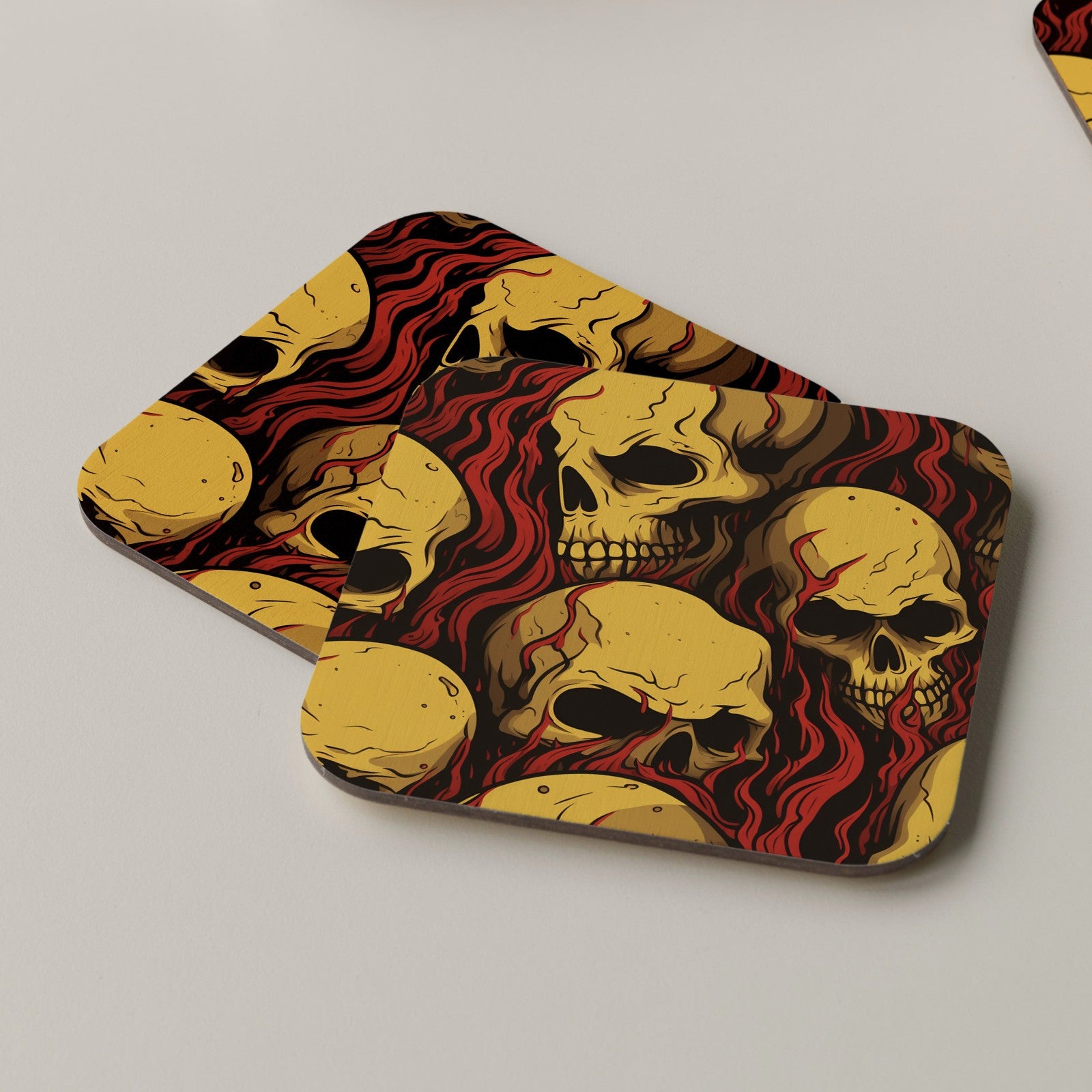 Skull Coaster Drinks Mats Tea Coffee Music DJ Producer Headphones Orange Red
