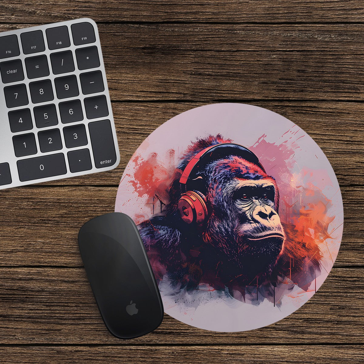 Gorilla Round Mouse Mat Pad Computer PC Laptop Gaming DJ Headphones Primate