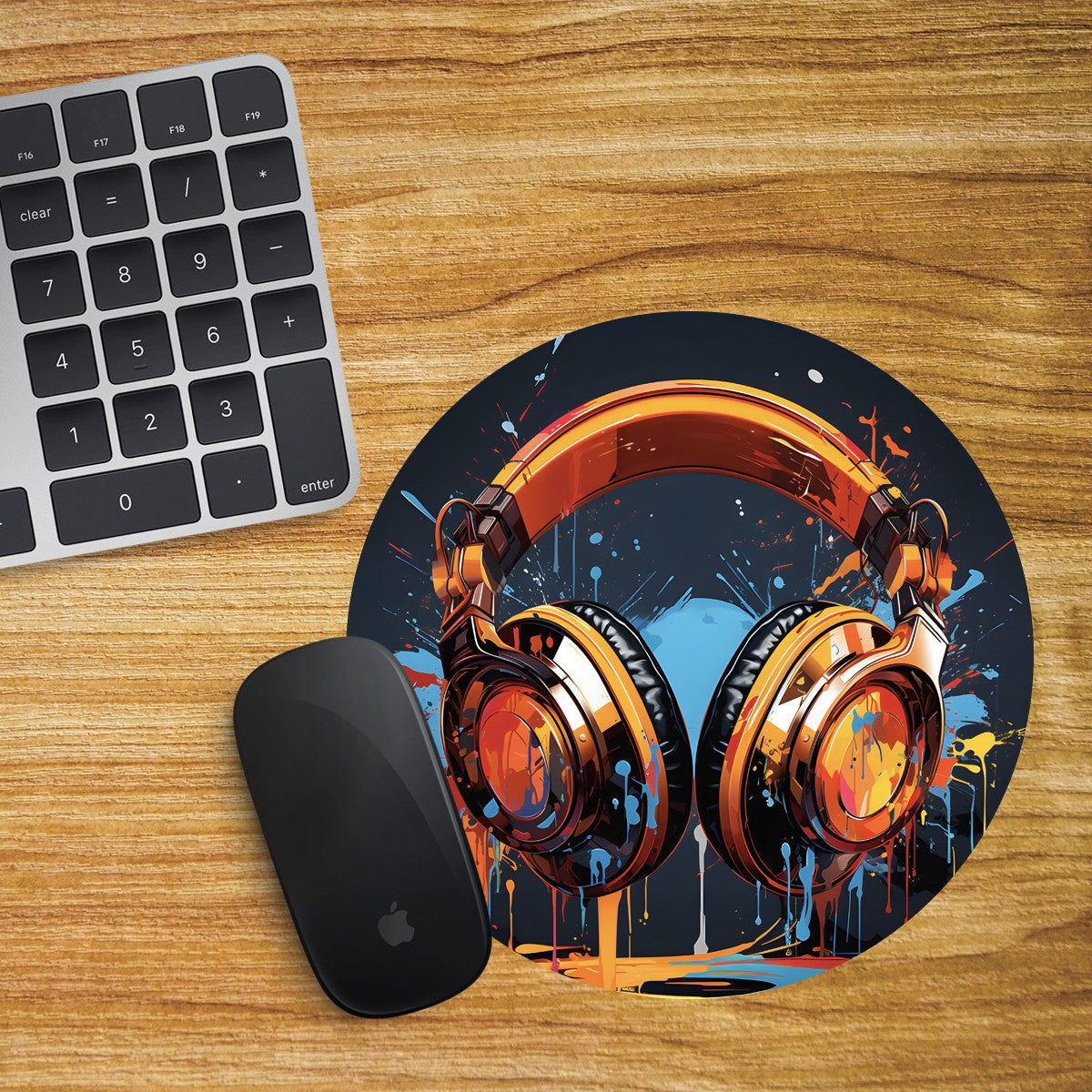 Headphones Round Mouse Mat / Pad Computer PC Laptop Gaming DJ Headphones