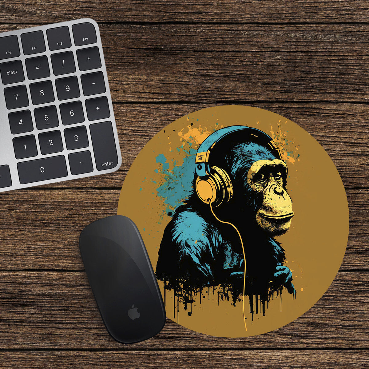 Chimpanzee Round Mouse Mat Pad Funny Computer PC Laptop Gift Gaming