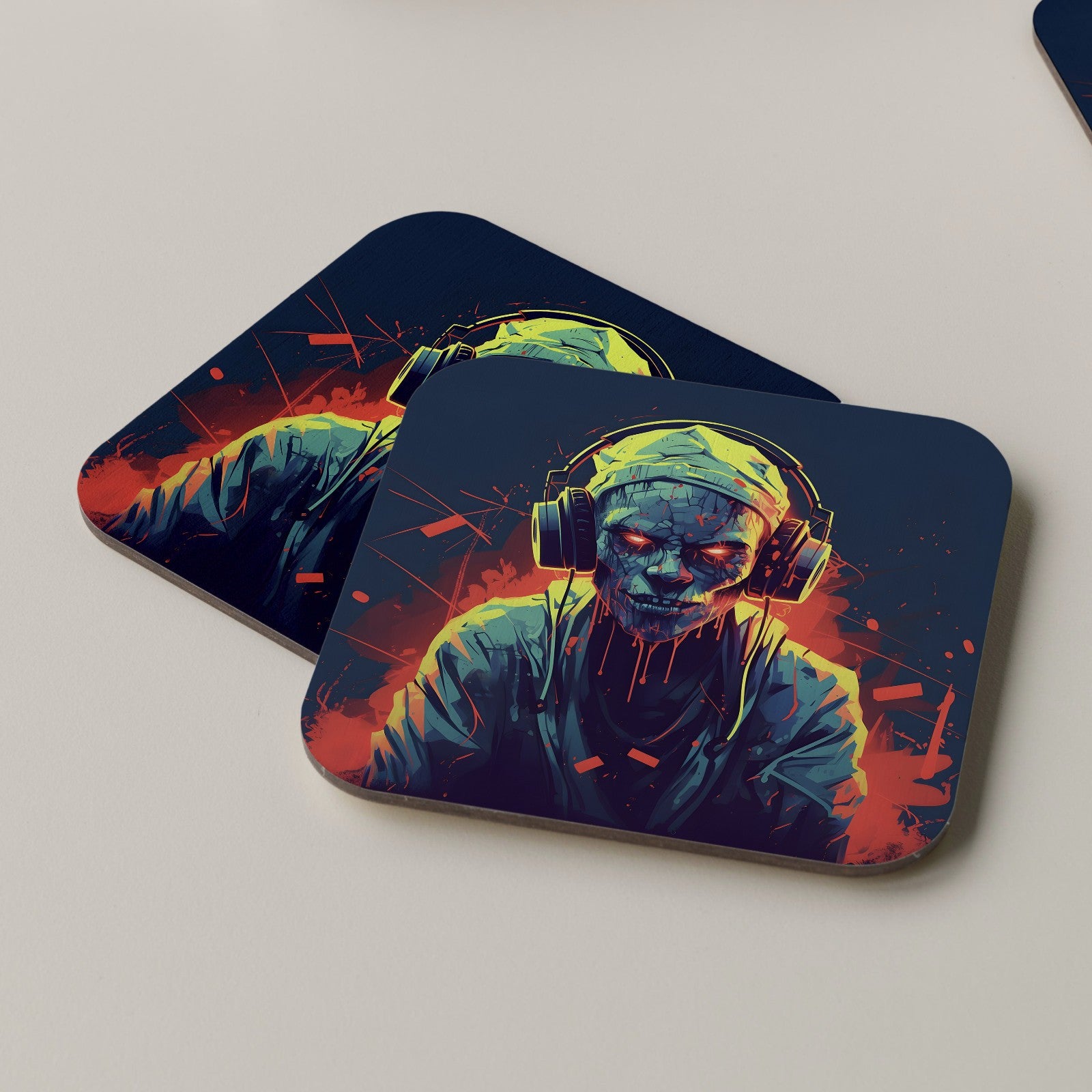 Zombie Coaster Drinks Tea Coffee Music Headphones DJ Music Graffiti
