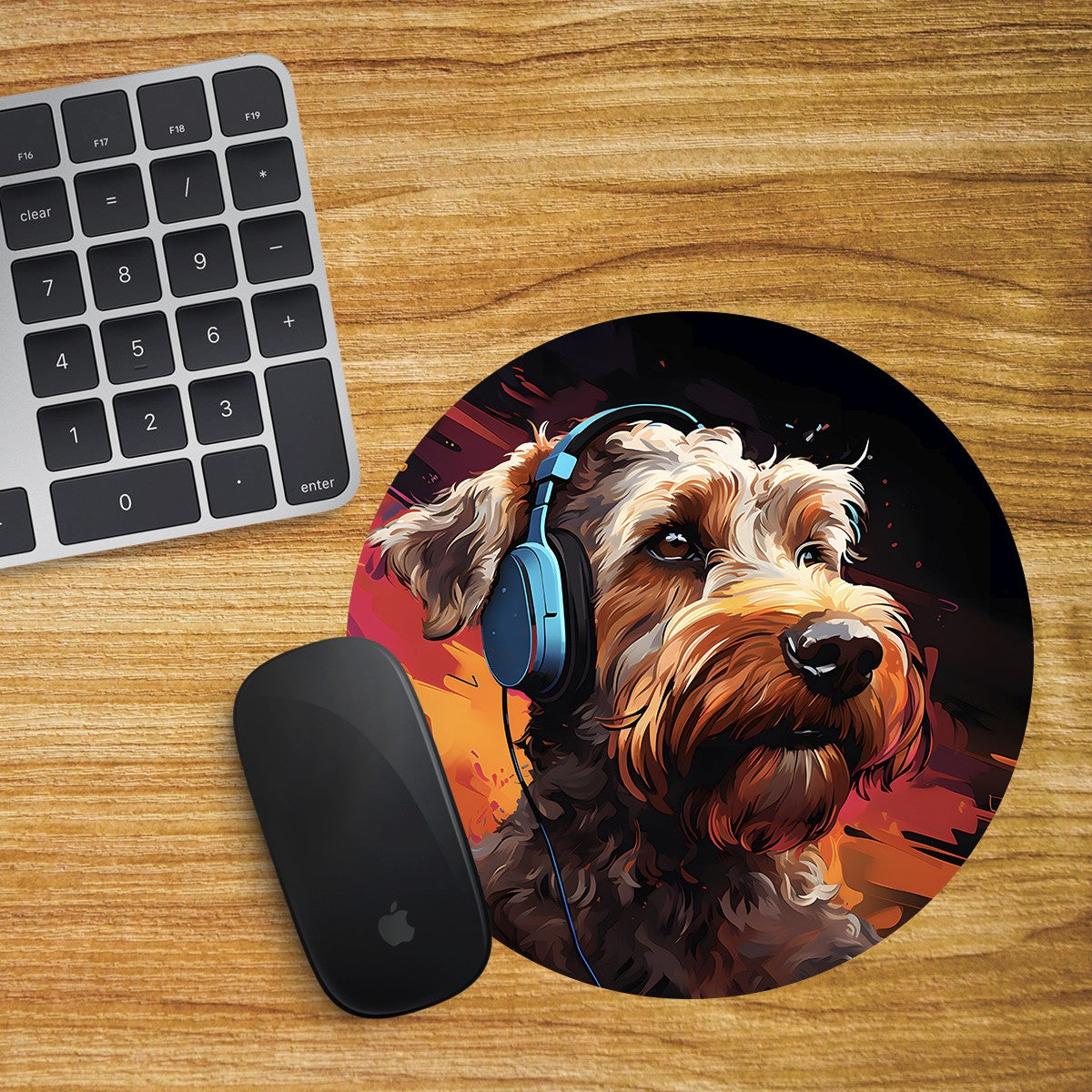 Airedale Terrier Round Mouse Mat Pad Funny Computer Laptop Gaming DJ Headphones