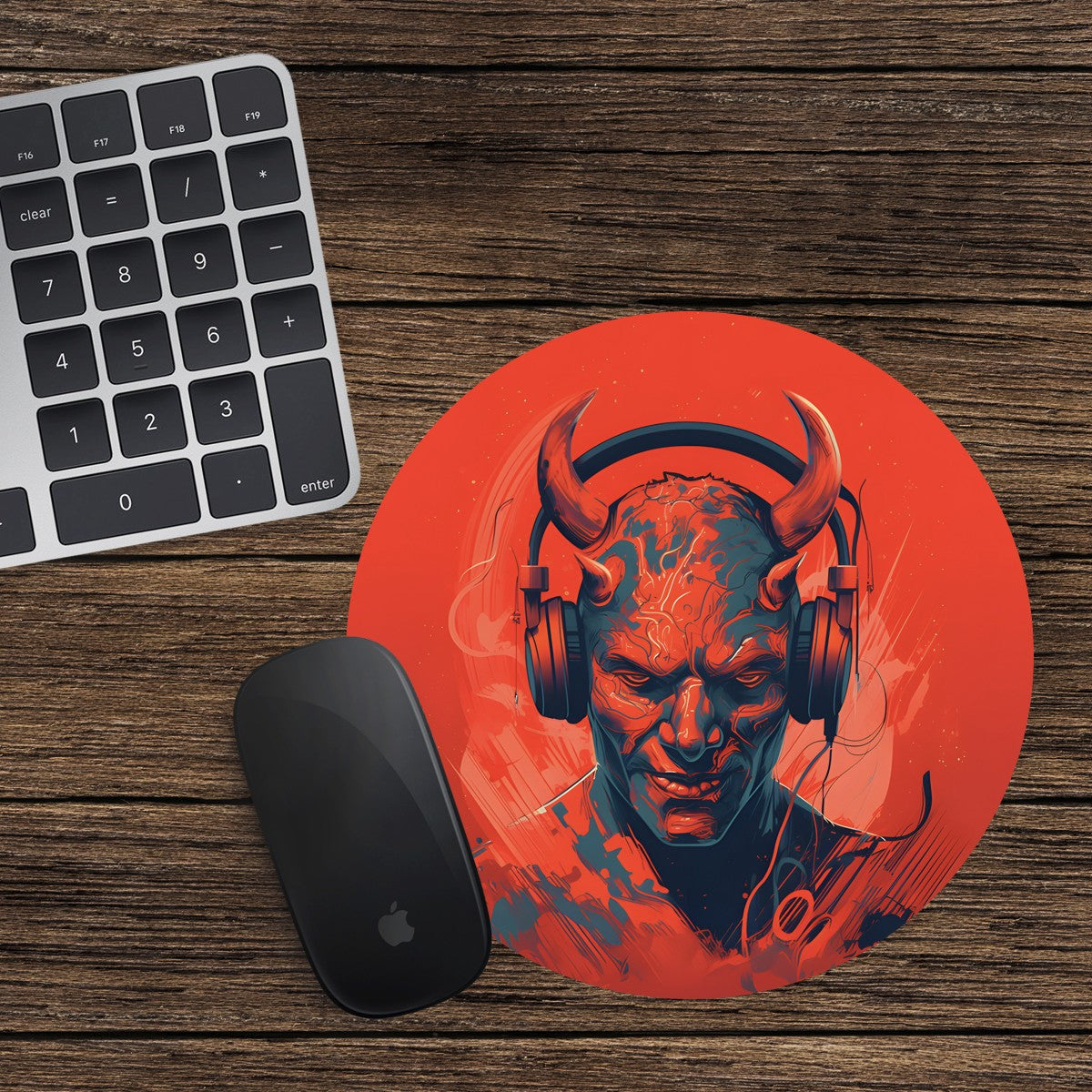 Demon Round Mouse Mat Pad Funny Computer PC Laptop Gaming DJ Headphones