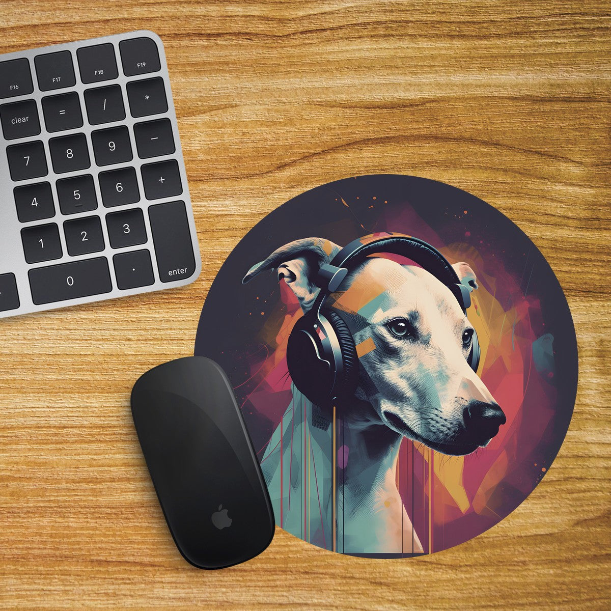 Whippet Round Mouse Mat Pad Funny Computer PC Laptop Gaming DJ Headphones