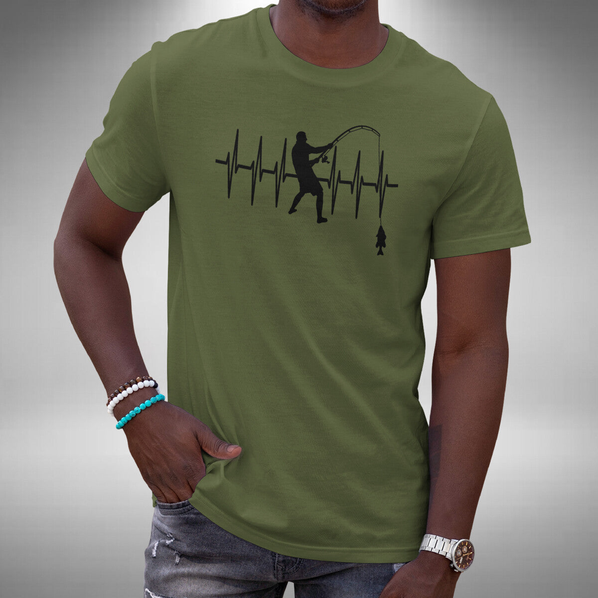 Fishing Heartbeat T-Shirt Funny Angler Carp Fishing Sizes Small to 5XL