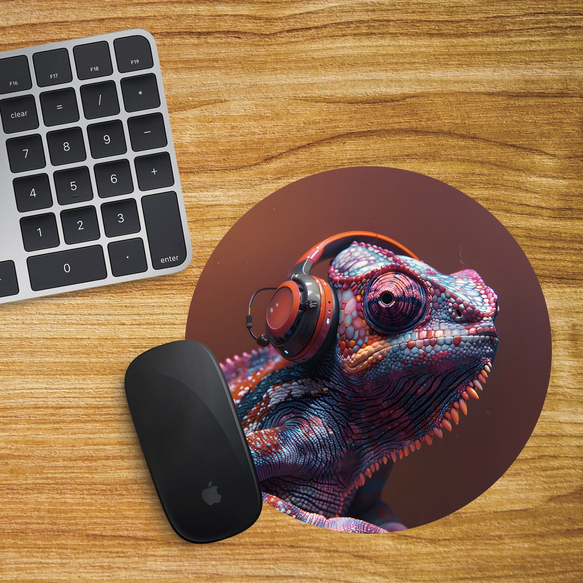 Chameleon Round Mouse Mat Pad Funny Computer PC Laptop Gaming DJ Headphones