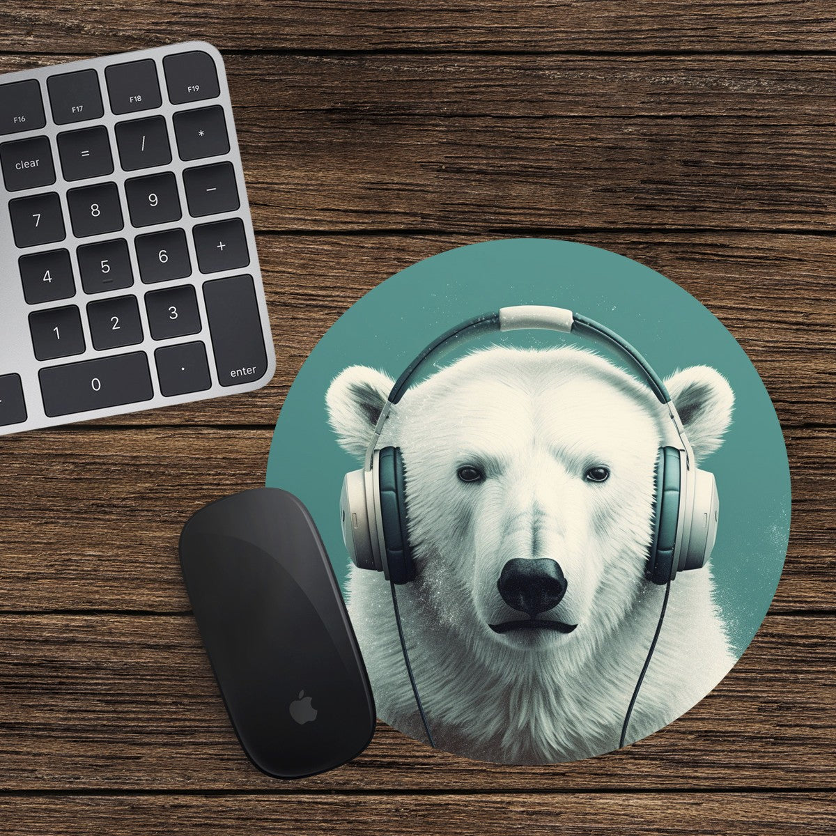 Polar Bear Round Mouse Mat Pad Computer PC Laptop Gaming DJ Headphones Large