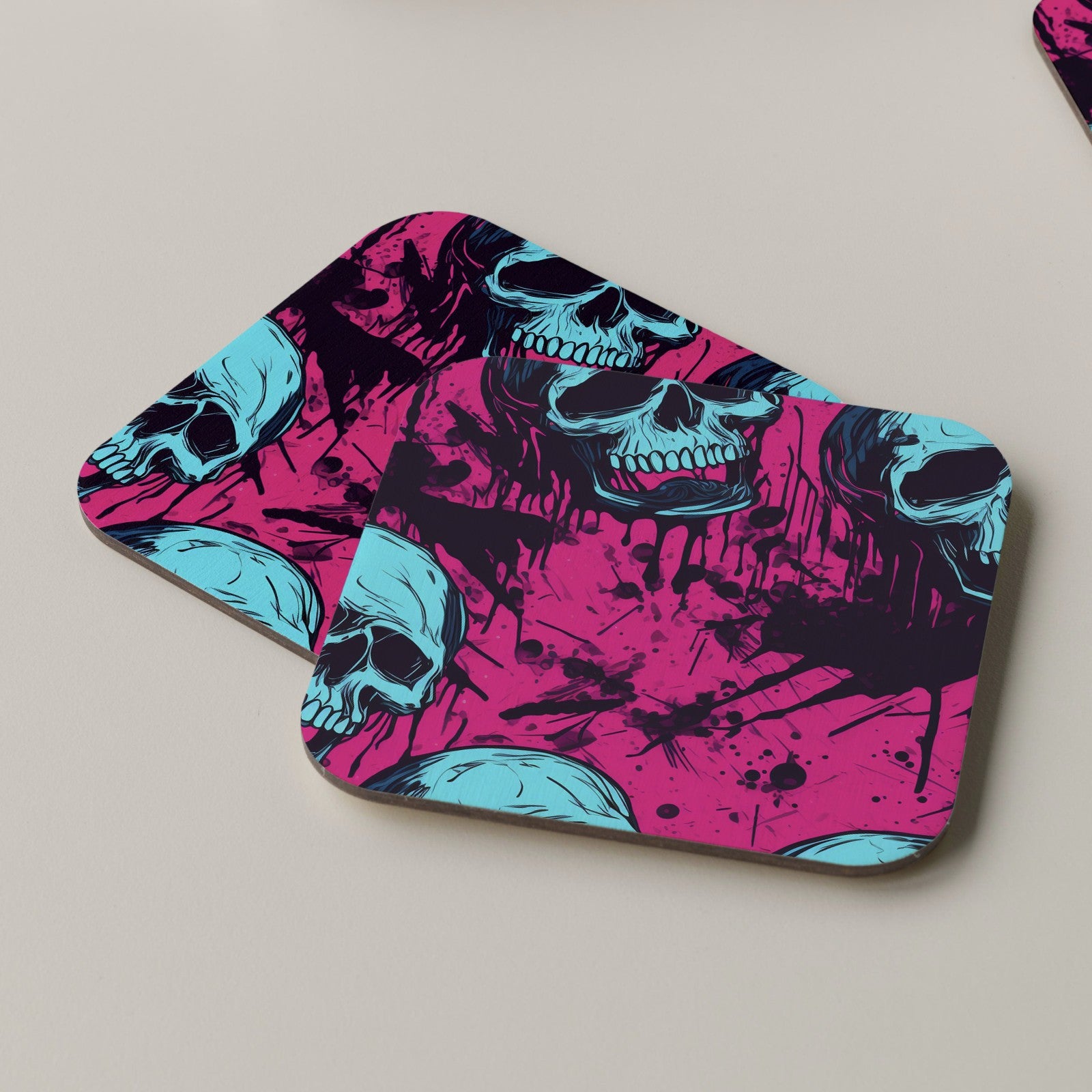 Skull Coaster Drinks Mats Tea Coffee Music DJ Producer Headphones Pink Blue