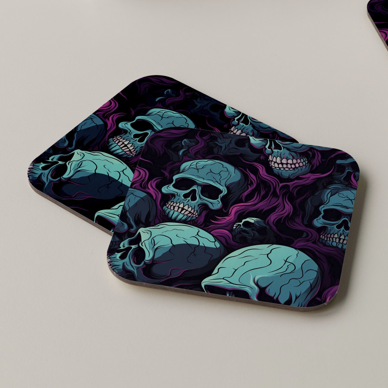 Skull Coaster Drinks Mats Tea Coffee Music DJ Producer Headphones Blue Purple