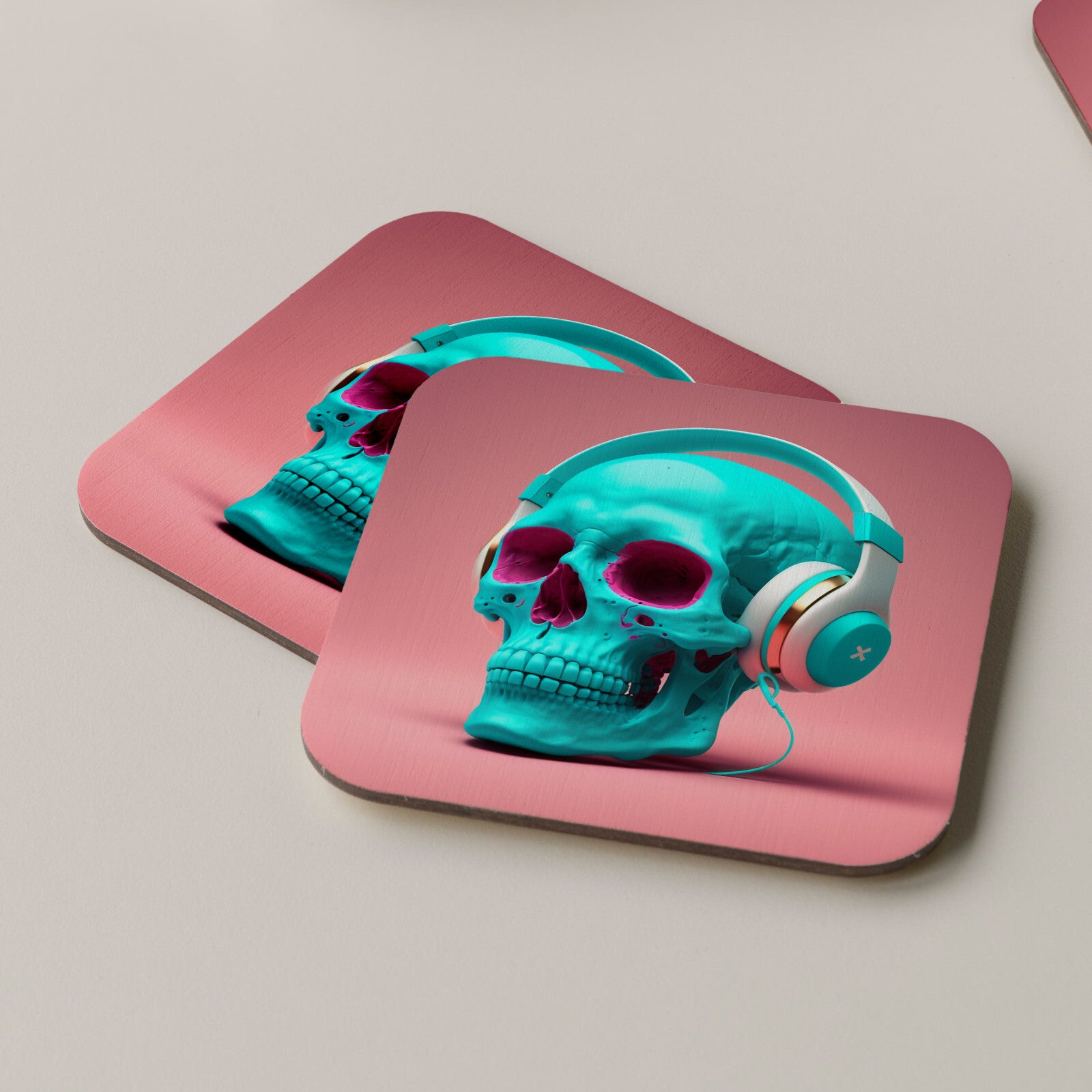 Skull Coaster Drinks Mats Tea Coffee Coasters Music DJ Producer Headphones