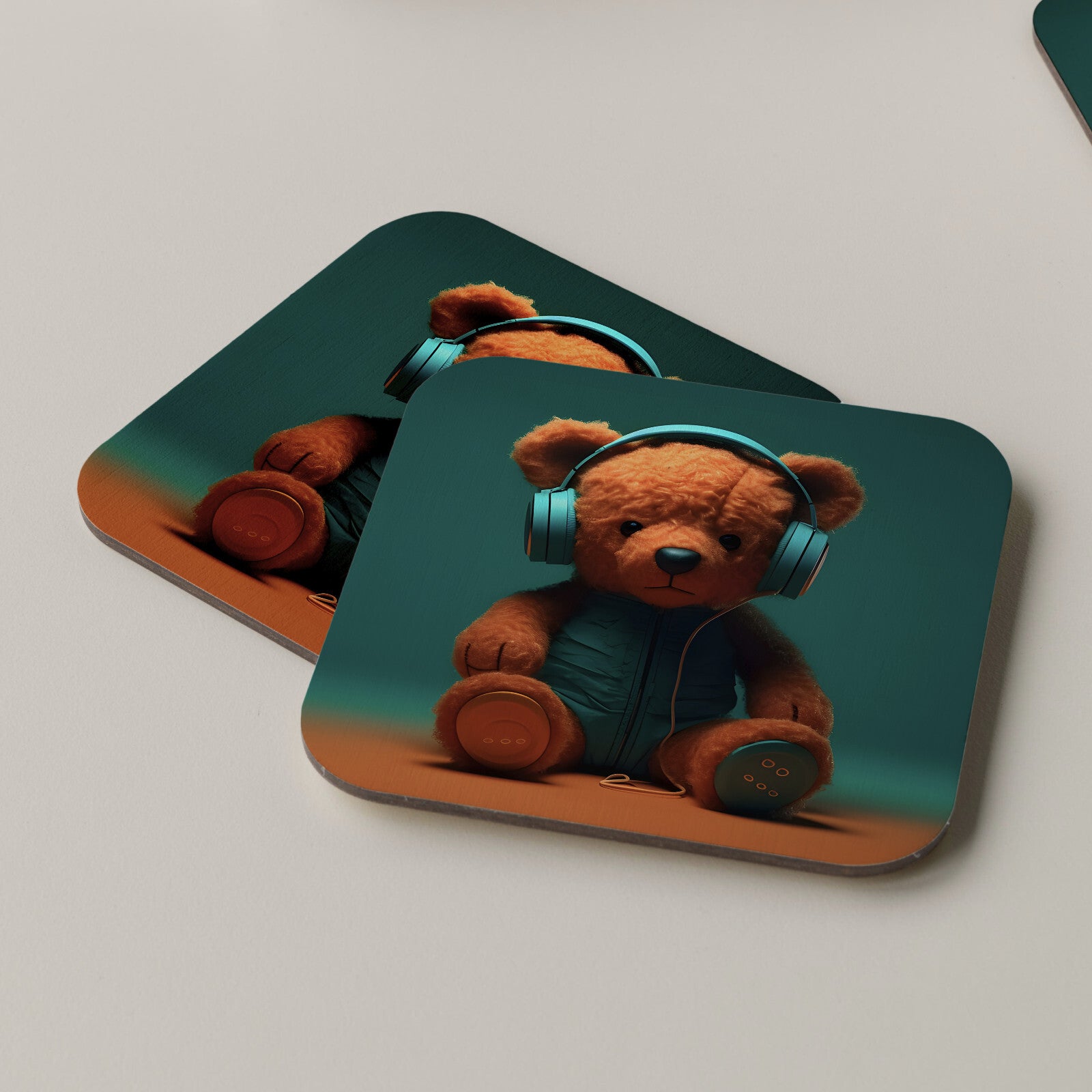 Teddy Bear Coaster Drinks Tea Coffee Music Headphones DJ Music Graffiti
