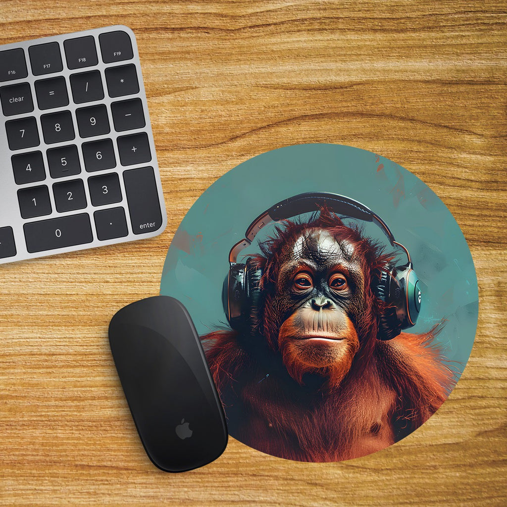 Orangutan Round Mouse Mat Pad Computer PC Laptop Gaming DJ Headphones Primate