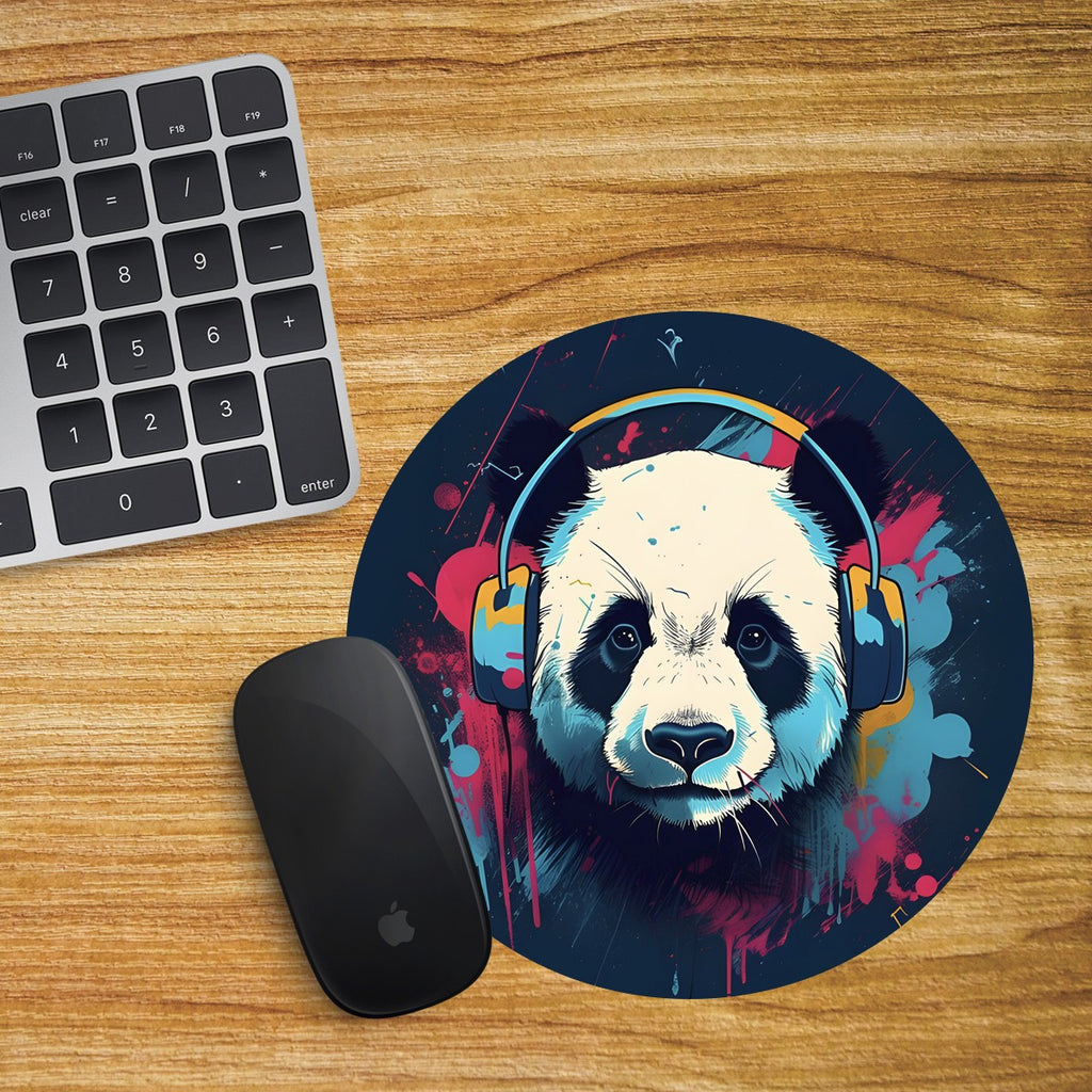 Panda Round Mouse Mat Pad Computer PC Laptop Gaming DJ Headphones Large Bear