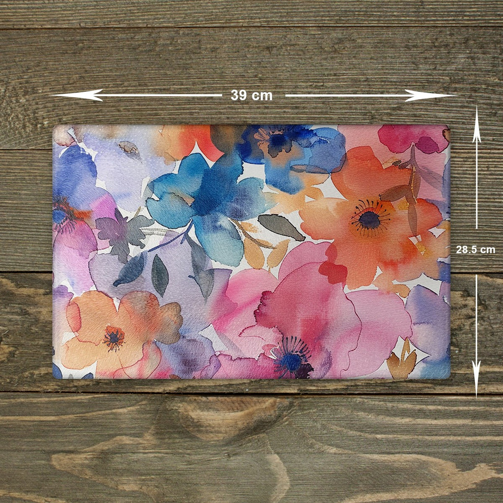 Flowers Glass Chopping Board - Cutting Board Worktop Saver Blue Pink Orange A3
