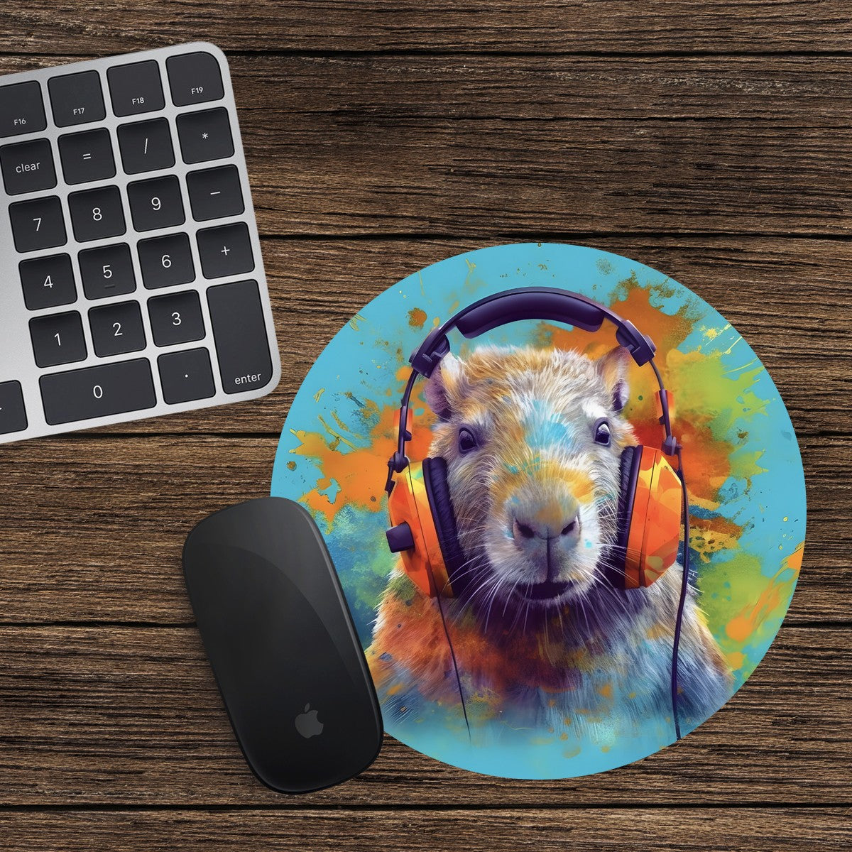 Capybara Round Mouse Mat Pad Funny Computer PC Laptop Gaming DJ Headphones