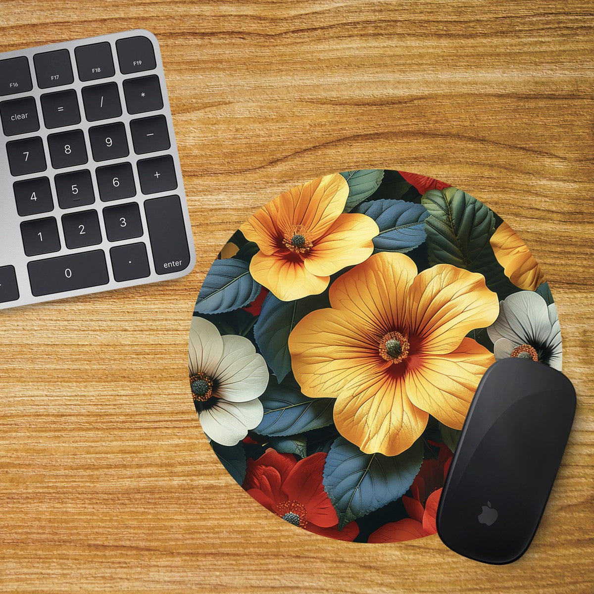Flowers Round Mouse Mat / Pad Laptop Desktop Computer Red Orange Flowers 8
