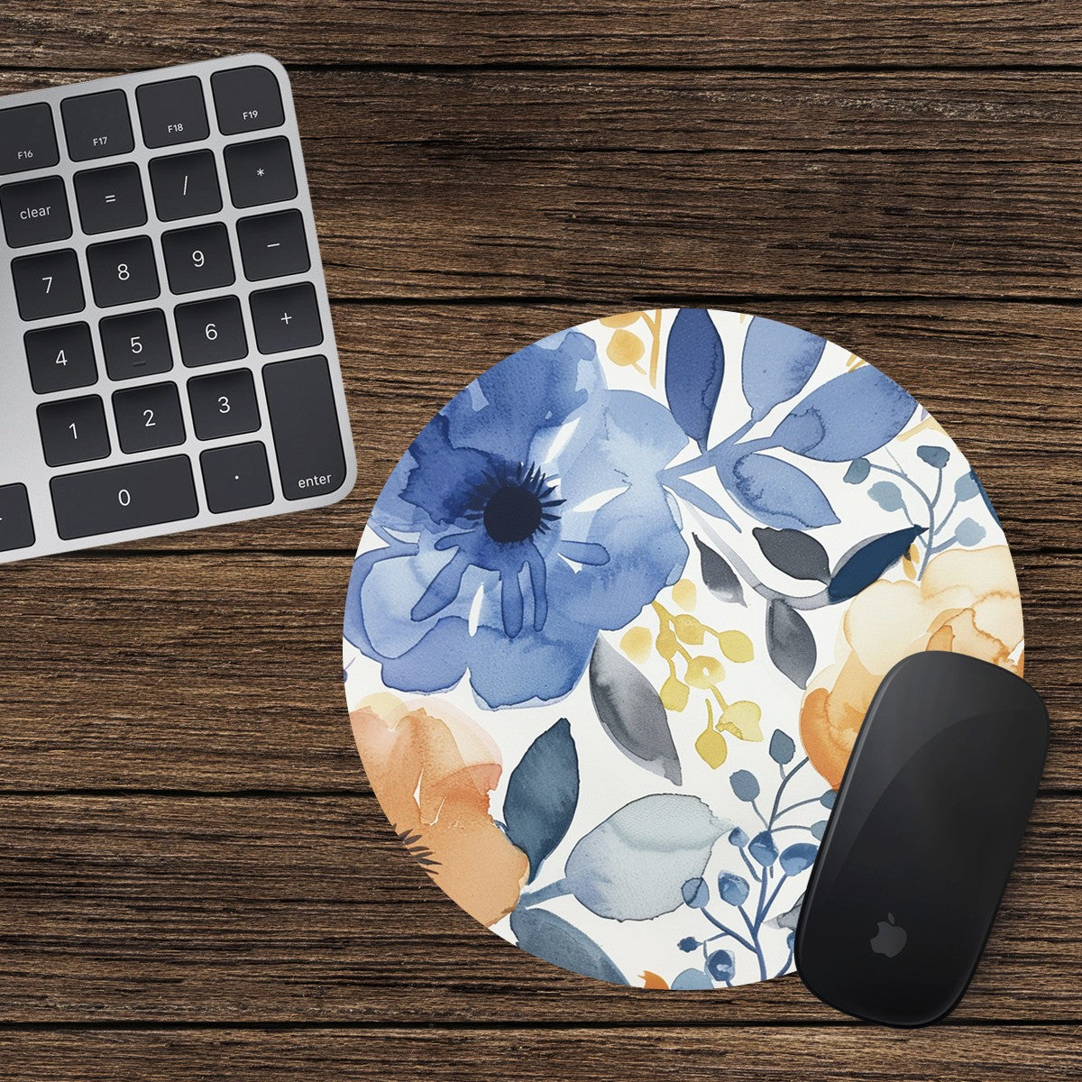 Flowers Round Mouse Mat / Pad Laptop Desktop Computer Blue Orange Flowers 7