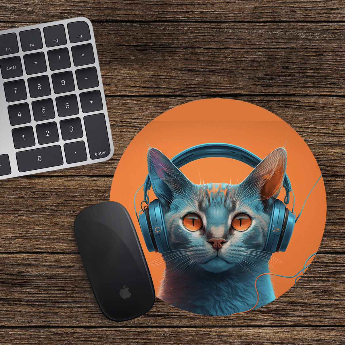 Cat Round Mouse Mat Pad Funny Computer PC Laptop Gift Gaming Headphones