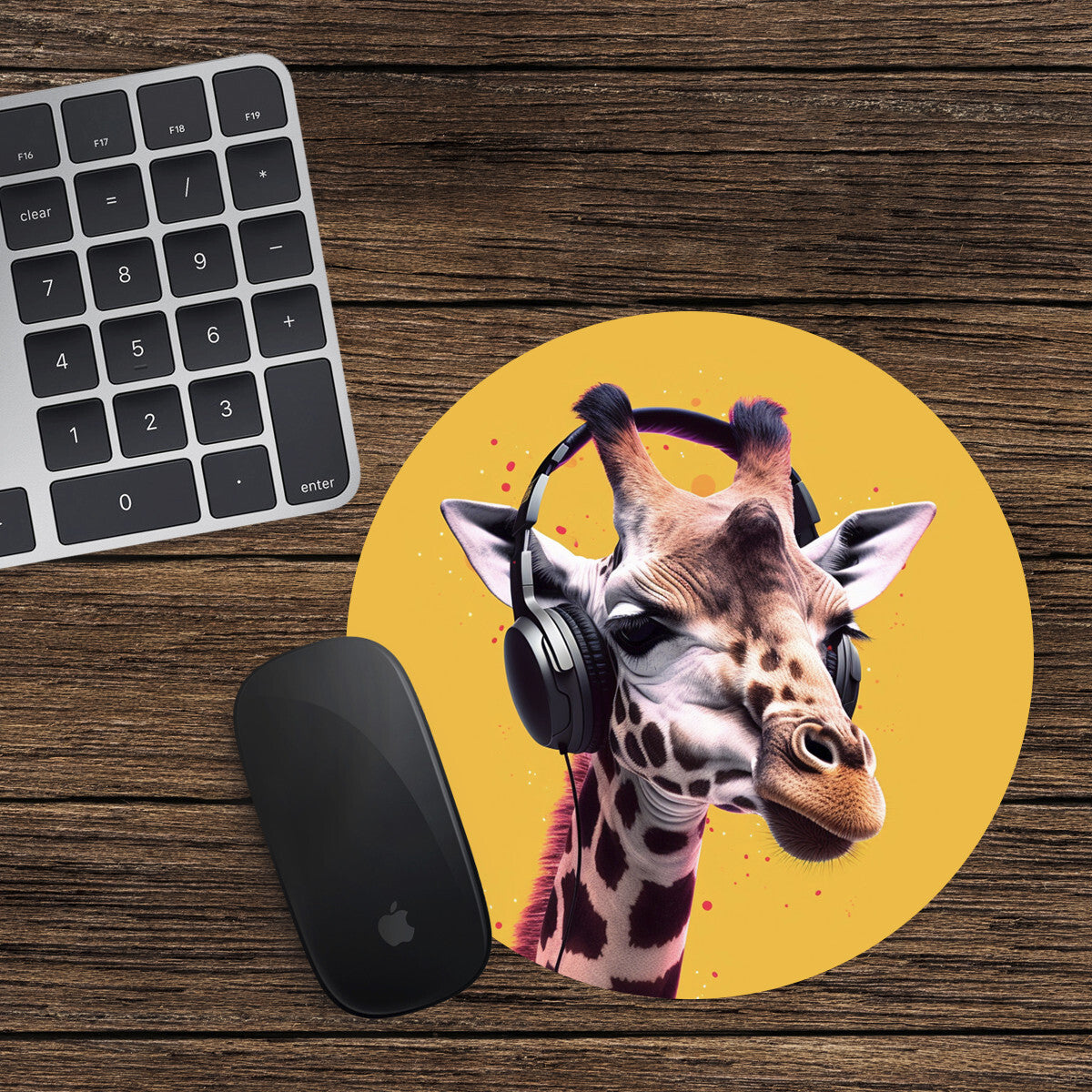 Giraffe Round Mouse Mat Pad Funny Computer PC Laptop Gaming DJ Headphones