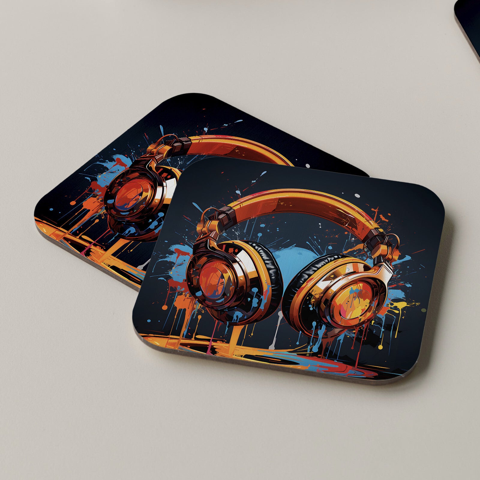 Headphone Coaster Drinks Tea Coffee Music Headphones DJ Music Graffiti