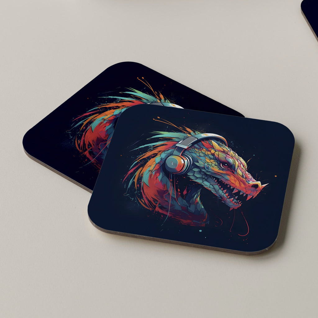Dragon Coaster Drinks Tea Coffee Music Headphones DJ Music Funny Headphones