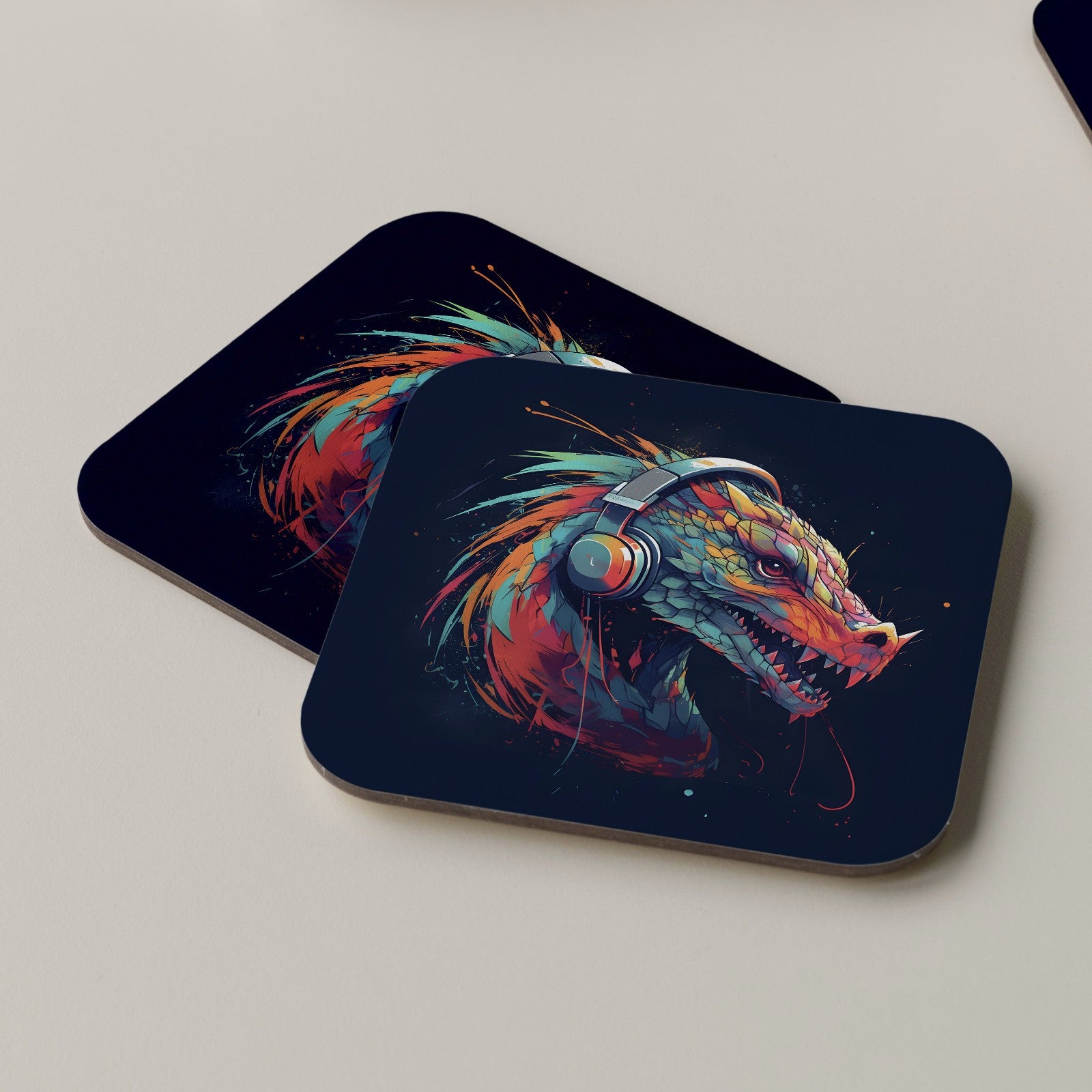 Dragon Coaster Drinks Tea Coffee Music Headphones DJ Music Funny Headphones