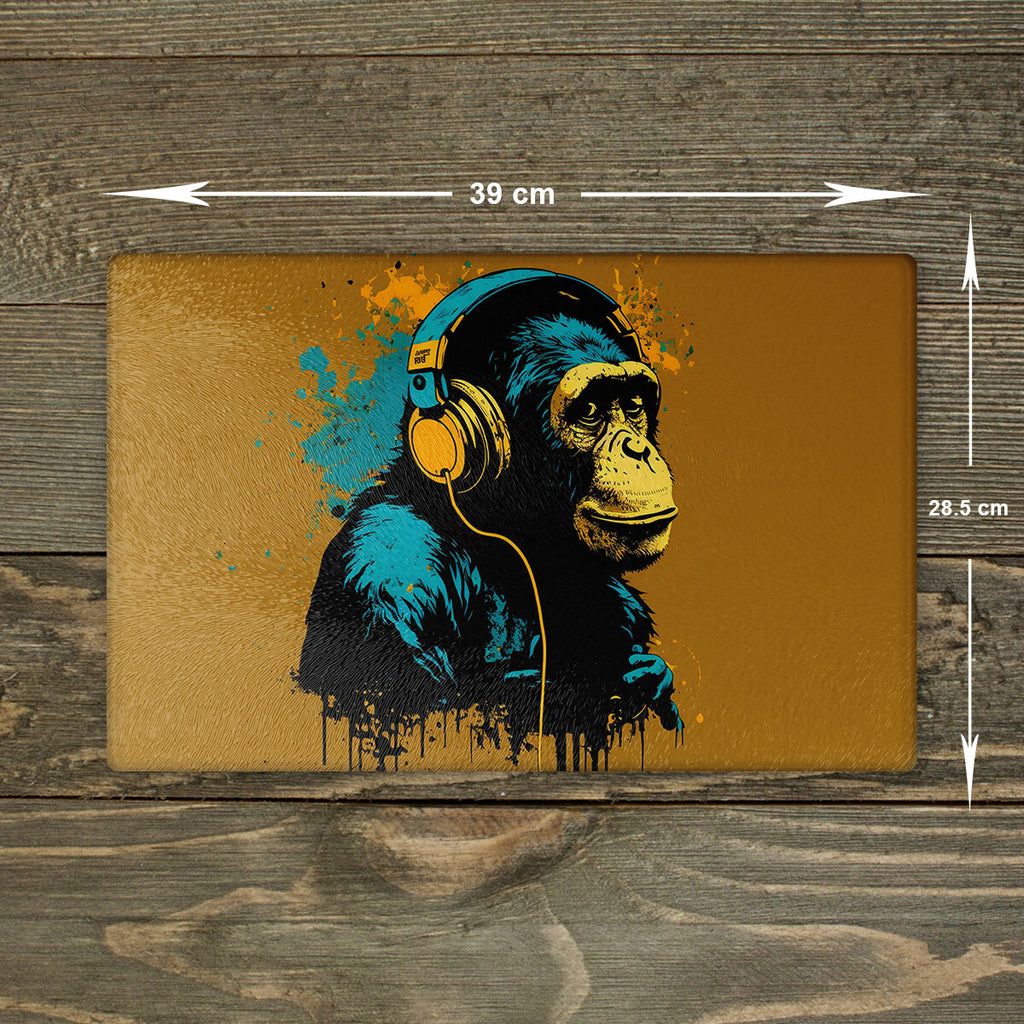 Chimpanzee Glass Chopping Board - Cutting Board Worktop Saver Large A3 Size